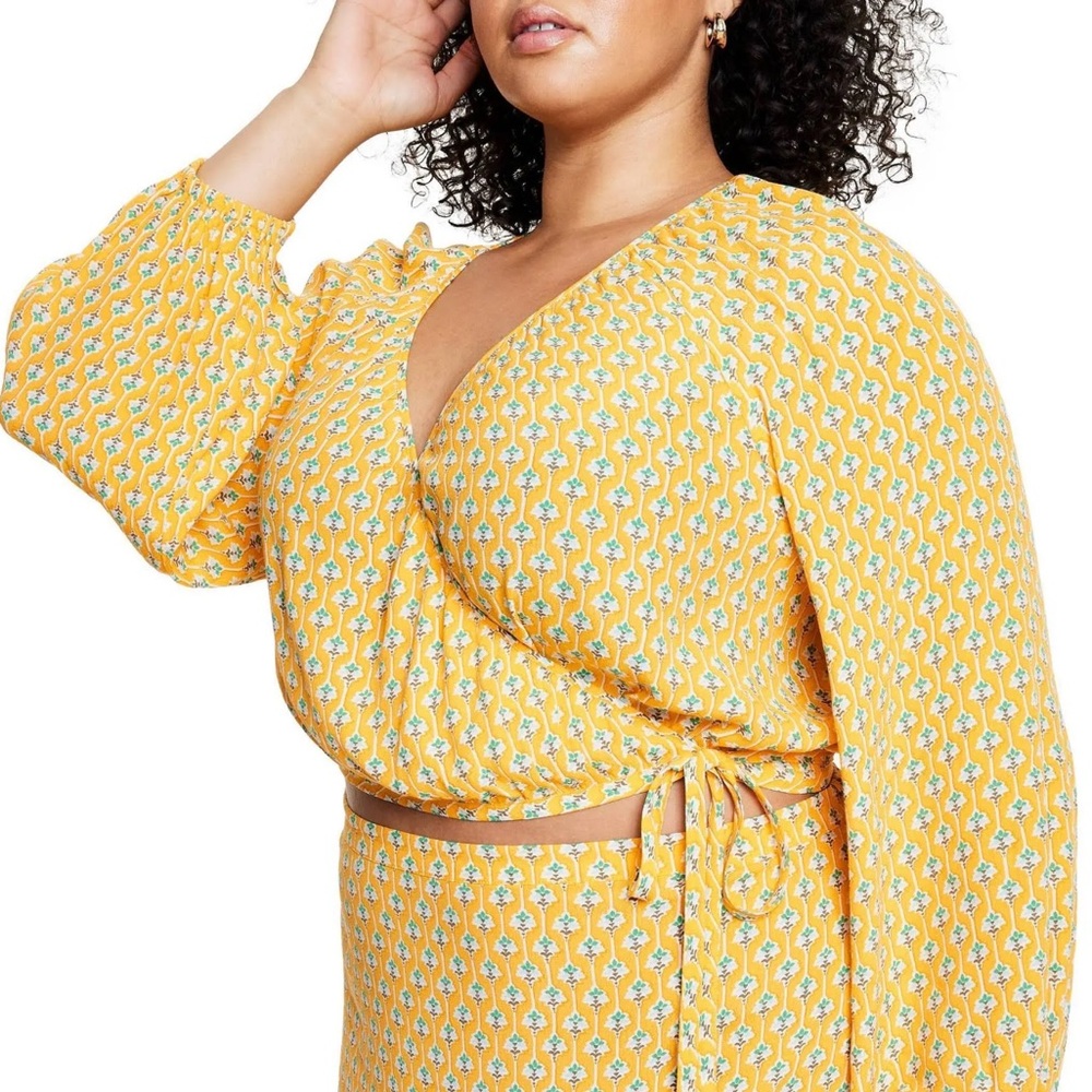 NEW NWT Rhode x Target Dainty Lotus Print Wrap Top Yellow/Turquoise size XXL 2XL